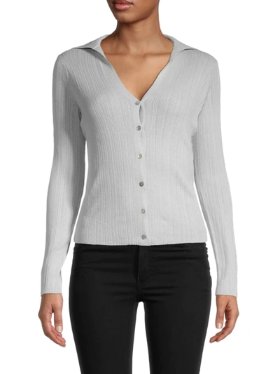 Vince Women's Rib-knit Collared Cardigan In Mist