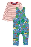 BODEN PRINT JERSEY dungarees & STRIPE T-SHIRT SET