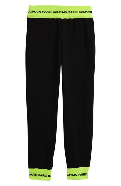 Balmain Kids' Contrast-trim Logo-waist Leggings In Black