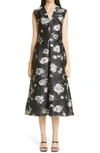 Lela Rose Rose Fil Coupé A-line Midi Dress In Black Multi