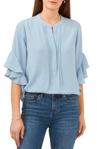 Vince Camuto Ruffle Sleeve Split Neck Blouse In Blue Willo