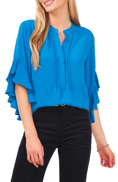 Vince Camuto Plus Size Ruffle Sleeve Henley Blouse In Blue