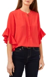 Vince Camuto Plus Size Ruffle Sleeve Henley Blouse In Radient Red