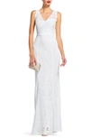 ADRIANNA PAPELL SLEEVELESS LACE OVERLAY ILLUSION GOWN