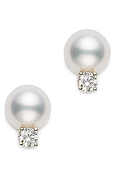 Mikimoto Women's Essential Elements 18k Yellow Gold, 7mm Cultured Pearl & Diamond Stud Earrings