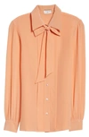 SAINT LAURENT TIE NECK SILK CRÊPE DE CHINE BLOUSE