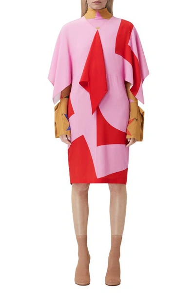 Burberry Womens Primr Pink Geometric-print Silk-crepe Midi Dress 10 In Pink,red