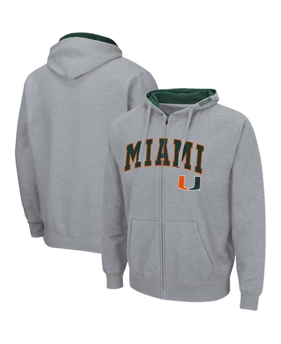 Colosseum Men's Heathered Gray Miami Hurricanes Arch Logo 3.0 Full-zip Hoodie