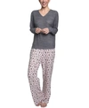 MUK LUKS BUTTER-KNIT V-NECK & FLARE-LEG PANTS LOUNGE SET