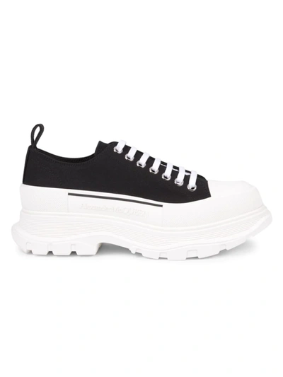 Alexander Mcqueen Black And White Tread Slick Lace-up Sneakers In Black