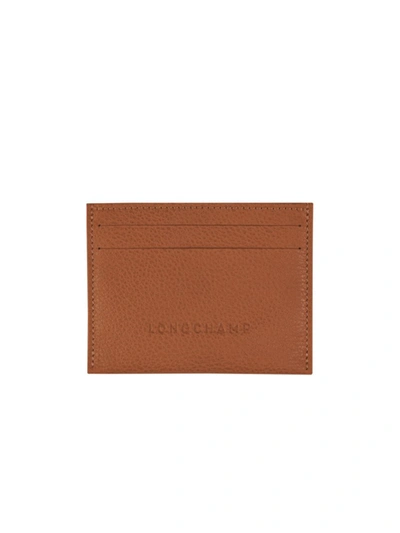Longchamp Le Foulonne Leather Slim Card Case In Caramel