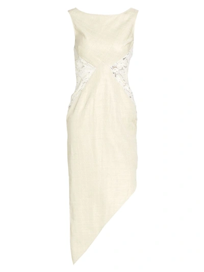 Frederick Anderson Women's Faille Twill & Lace Inset Midi Dress In Natural