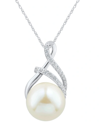 Macy's Cultured Ming Pearl (12mm) & Diamond (1/8 Ct. T.w.) 18" Pendant Necklace In 14k White Gold