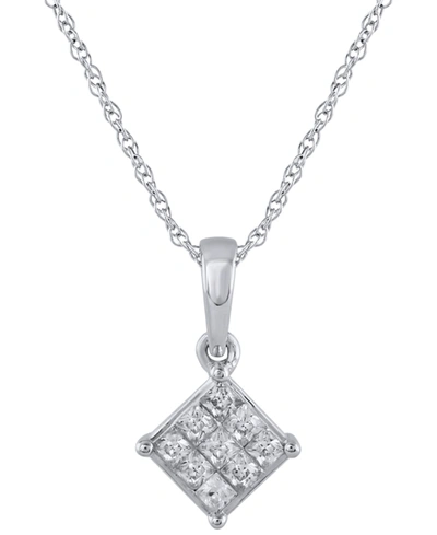 Macy's Diamond Princess Cluster 18" Pendant Necklace (1/7 Ct. T.w.) In 14k White Gold