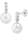 Macy's Cultured Freshwater Pearl (8mm) & Diamond (1/5 Ct. T.w.) Drop Earrings In 14k White Gold In White Gold