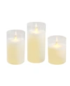 JH SPECIALTIES INC/LUMABASE LUMABASE BATTERY OPERATED REALISTIC FLAME LED WAX CANDLES IN GLASS HOLDERS, SET OF 3