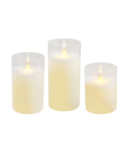 Jh Specialties Inc/lumabase Lumabase Battery Operated Realistic Flame Led Wax Candles In Glass Holders, Set Of 3 In White