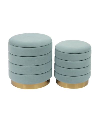 Tov Furniture Saturn Sea Blue Velvet Storage Ottomans, Set Of 2