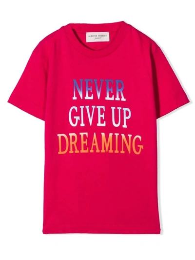 Alberta Ferretti Teen Slogan-print Cotton T-shirt In Fuxia