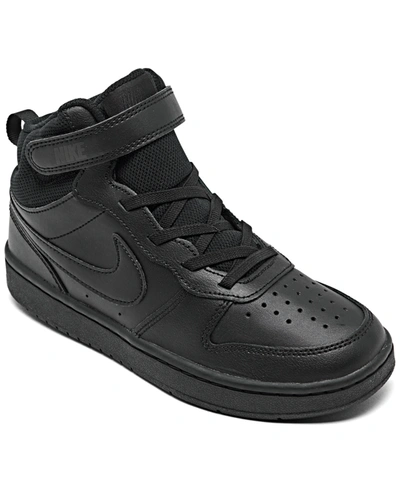 Nike Little Kids Court Borough Mid 2 Stay-put Closure Casual Sneakers From Finish Line In Black