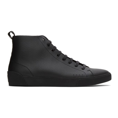 Hugo Black Leather Zero Sneakers In 1 Black