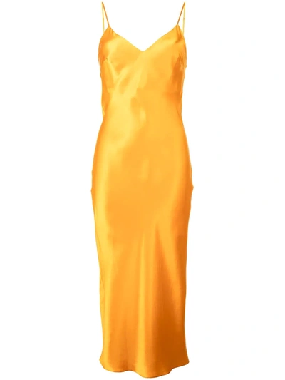 Gilda & Pearl Sophia Midi Silk Slip Dress In Orange