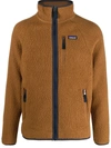 Patagonia Logo-patch Zip-up Fleece Jacket In Brown