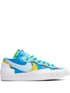 Nike Sacai Kaws Blazer Low Colour-block Suede-trimmed Leather Sneakers In Blue
