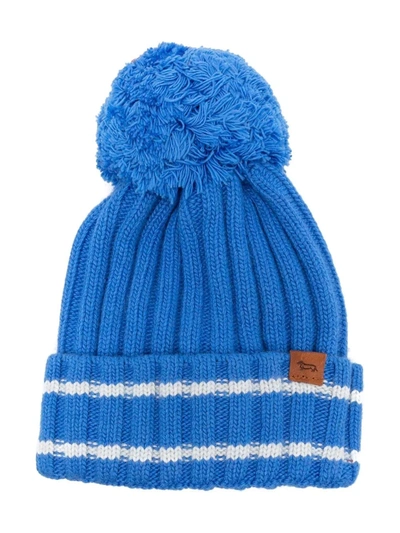 Harmont & Blaine Junior Kids' Logo-patch Ribbed-knit Beanie In Blue
