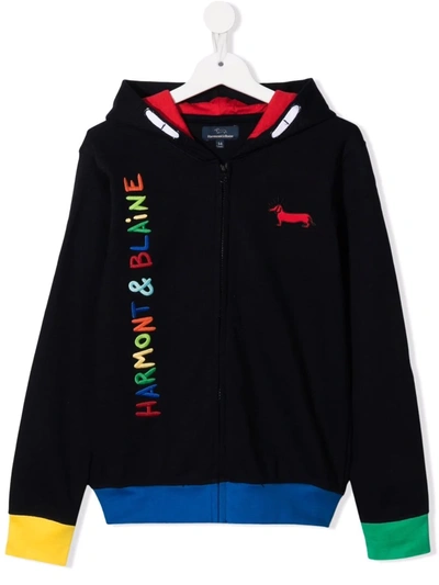 Harmont & Blaine Junior Teen Logo-embroidered Zip-up Hoodie In Blue