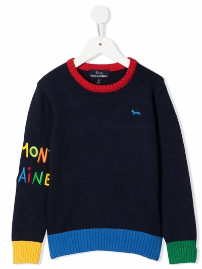 Harmont & Blaine Junior Kids' Logo-embroidered Crew-neck Jumper In Blue