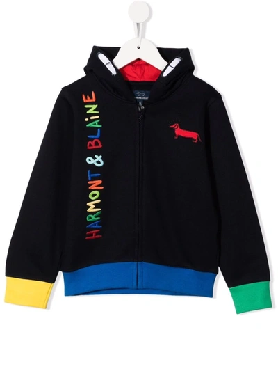 Harmont & Blaine Junior Kids' Logo-embroidered Zip-up Hoodie In Blue