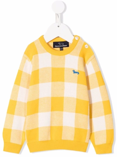 Harmont & Blaine Junior Babies' Check Print Logo Sweatshirt In Yellow