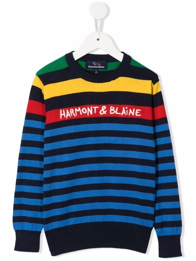 Harmont & Blaine Junior Kids' Knitted Stripe Jumper In Blue