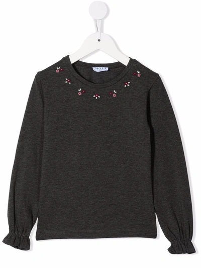 Siola Kids' Floral-embroidered Long-sleeve Top In Grey