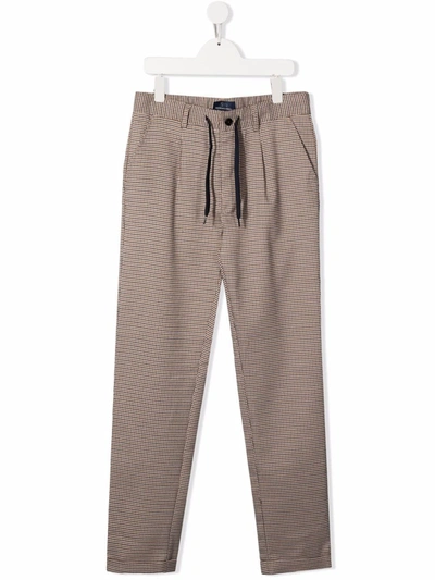 Harmont & Blaine Junior Teen Houndstooth Straight-leg Trousers In Brown