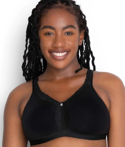Curvy Couture Cotton Luxe Wire-free Bra In Black On Black