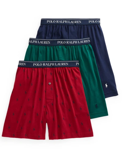 Polo Ralph Lauren Classic Fit  Cotton Boxers 3-pack In Green,red,navy