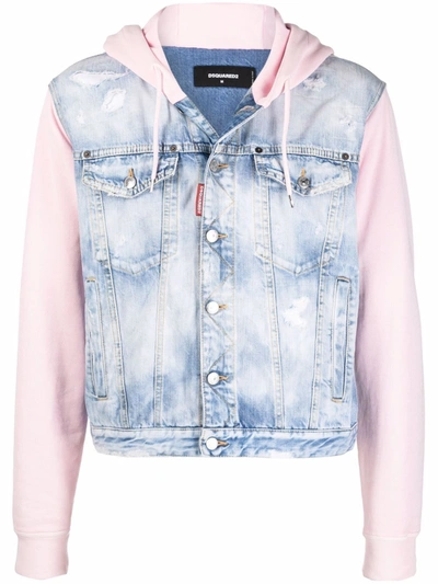 Dsquared2 Pink Cotton And Light Blue Denim Jacket