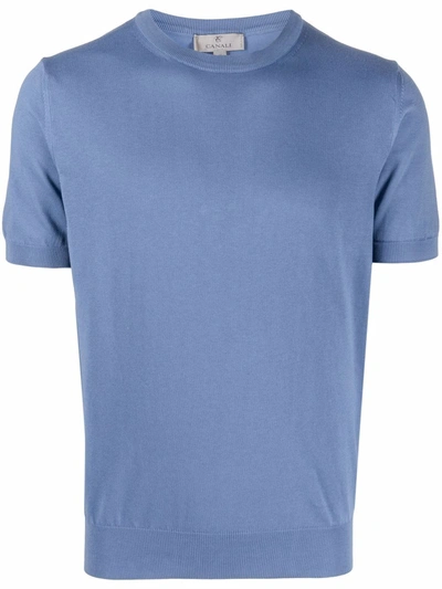 Canali Round Neck Short-sleeved T-shirt In Blue