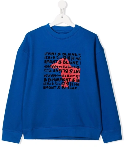 Harmont & Blaine Junior Teen Flocked Logo-print Sweatshirt In Blue