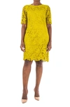 Nina Leonard Jewel Neck Lace Dress In Moss