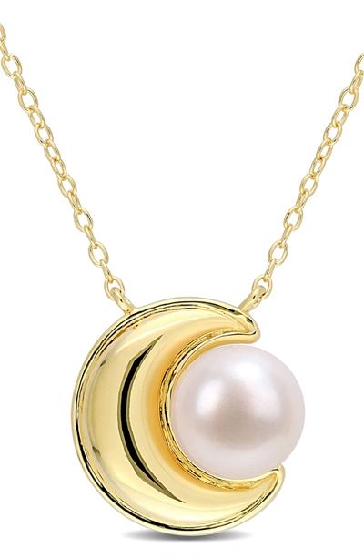 Delmar Yellow Rhodium Plated Sterling Silver 8-8.5mm Cultured Freshwater Pearl Necklace In White