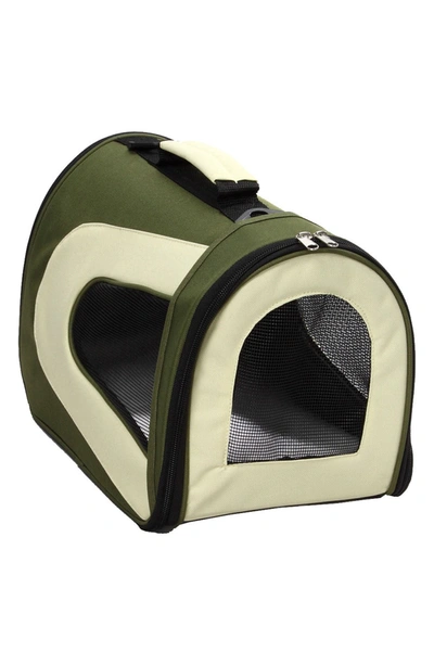 Pet Life Sporty Mesh Airline Approved Zippered Folding Collapsible Travel Pet Dog Carrier In Green