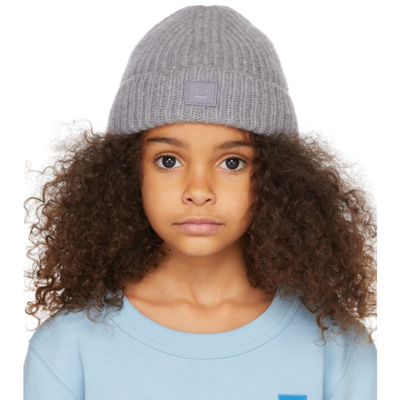 Acne Studios Girls Grey Kids Face Logo-patch Wool Beanie Hat 8-10 Years