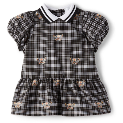 Burberry Babies' Kids Puff-sleeved Thomas Bear Check Dress (6-24 Months) In Black