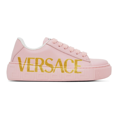Versace Kids' Little Girl's & Girl's Leather Logo Sneakers In Light Pink