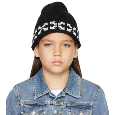Off-white Kids' Arrows Knitted Cotton Beanie In Black