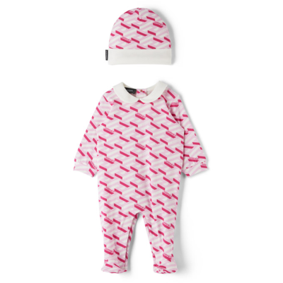 Versace Kids' La Greca Monogram Print Stretch Cotton Footie & Hat Set In 5p150 Fuxia Pink