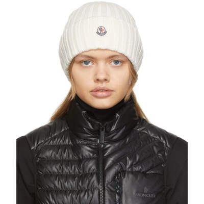 Moncler Ribbed-knit Logo-patch Beanie In White